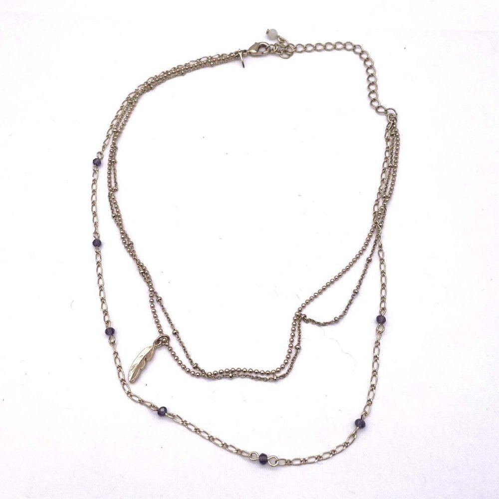 NRQ Beaded Multi Strand Layered Leaf Charm Chain Necklace Gold Tone 13"-16"'